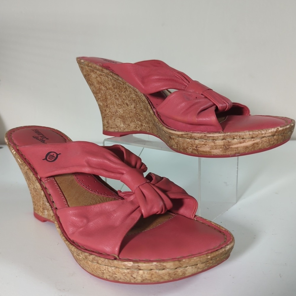 Born Women Driller‎ Cork Coral Pink Platform Wedge Sandals 8  3.5" Heel Slip On